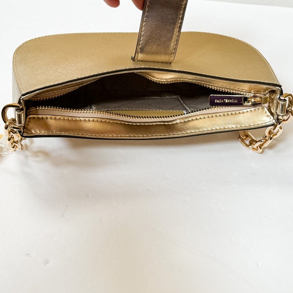 Michael Kors Carmen Small Shoulder Chain Bag + Coin ID Key Wallet Pale Gold - Picture 9 of 14